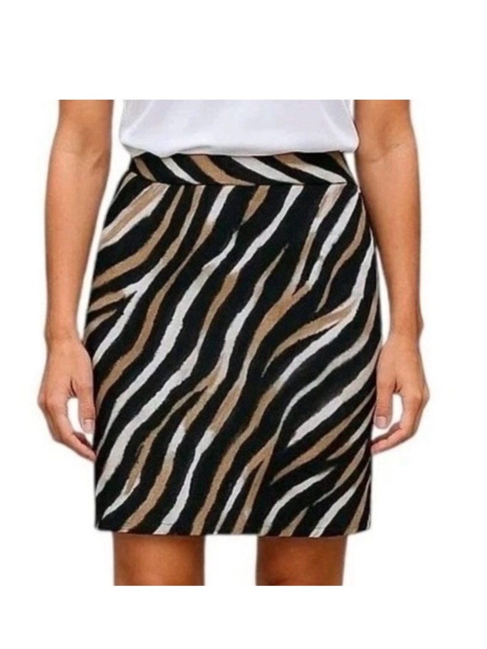 Talbots Zebra-Print Pencil Skirt in Black, White & Brown Spandex